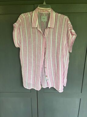 Rails Pink & White Striped Short Sleeve Button Shirt large
